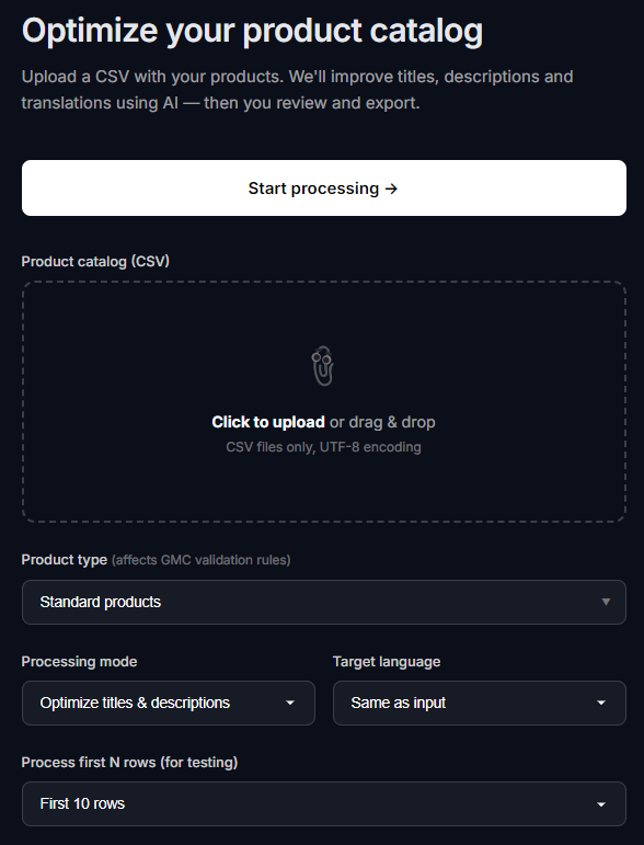 Uploading product feed with various fields